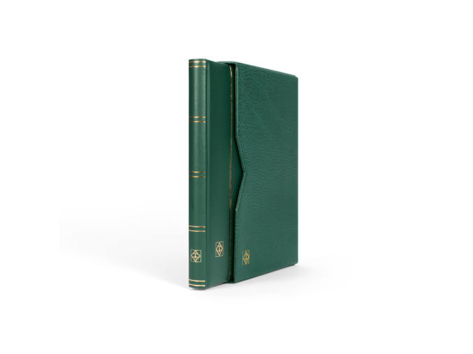 zelene album na znamky premium zasobnik s 32 cernymi listy s kazetou leuchtturm 371800
